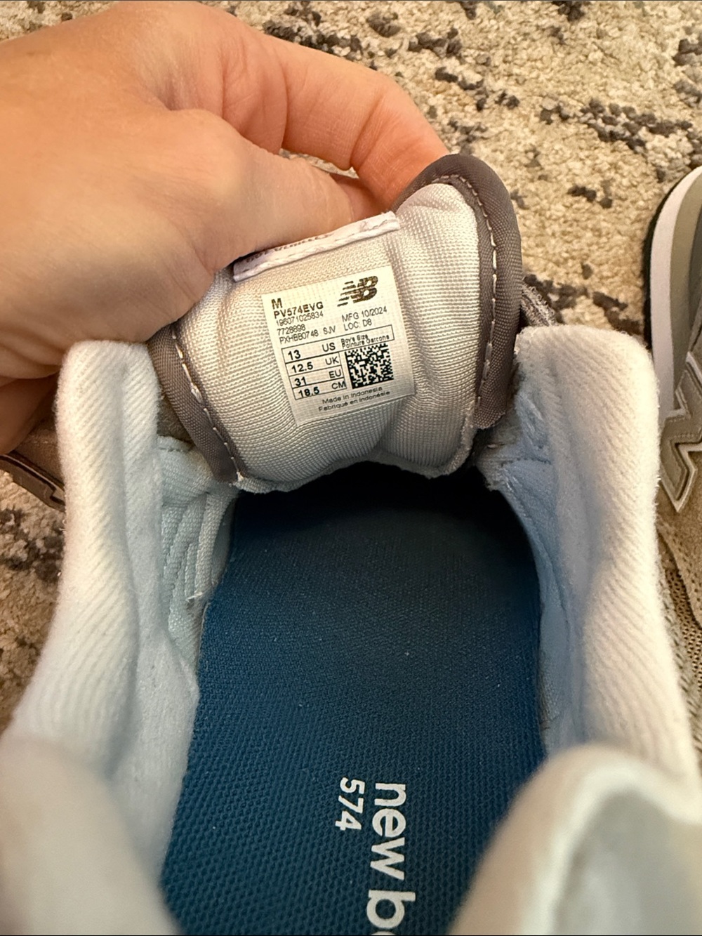 New Balance Kids 574 Gray Velcro Strap Sneakers - Picture 3 of 3